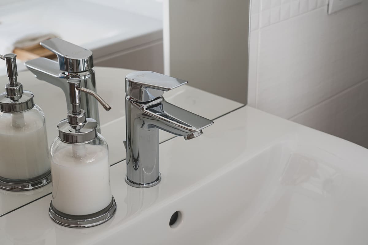 Chrome mixer tap fitted to a bathroom basin